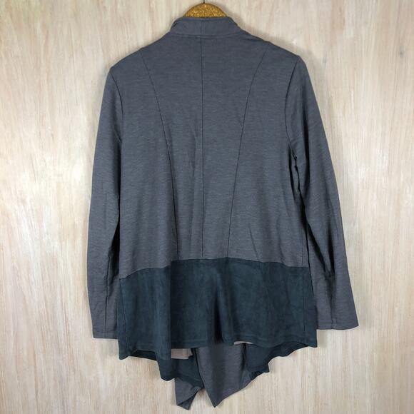 LOGO by Lori Goldstein Lounge Lagenlook Gray Draped Open Front Cozy Cardigan LG - Picture 7 of 13